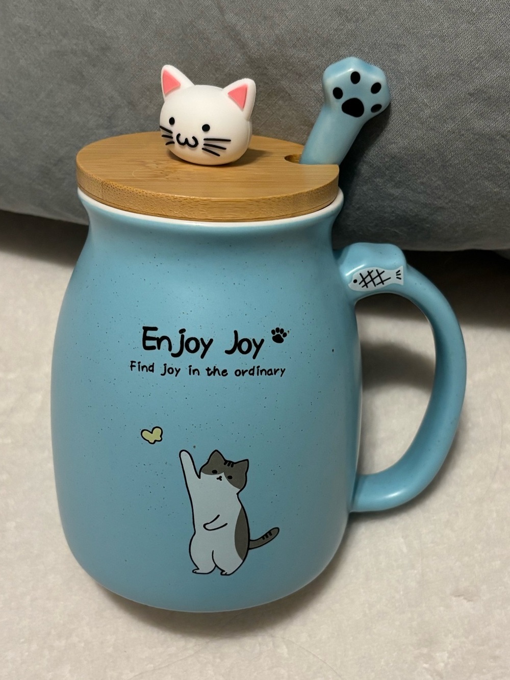 Cat Mug with Lid and Spoon